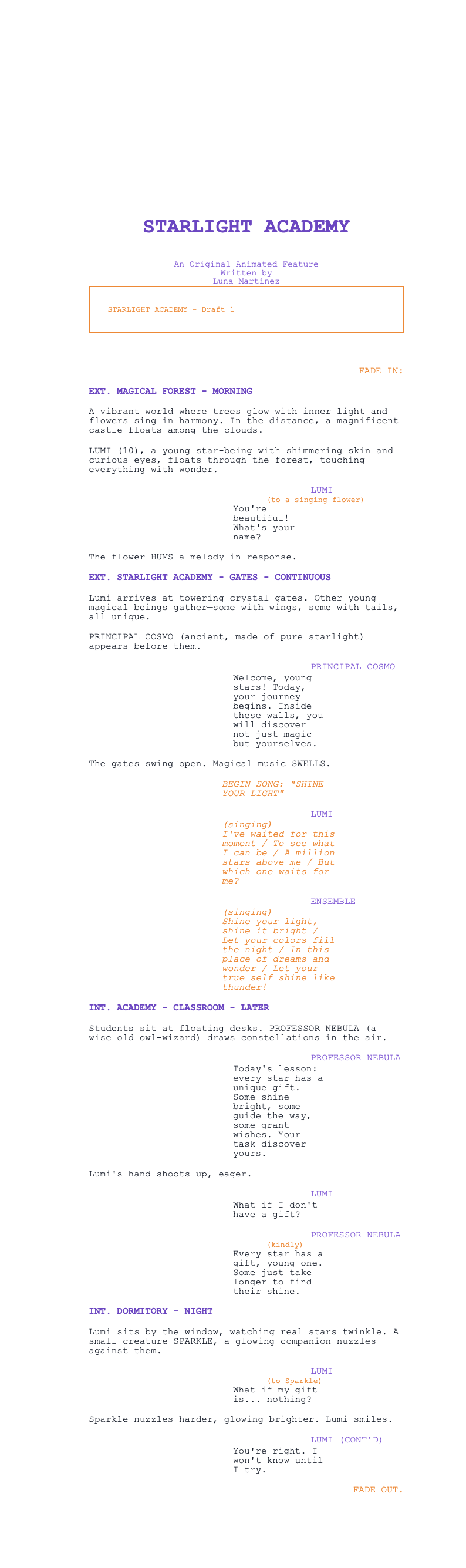 Animated feature screenplay